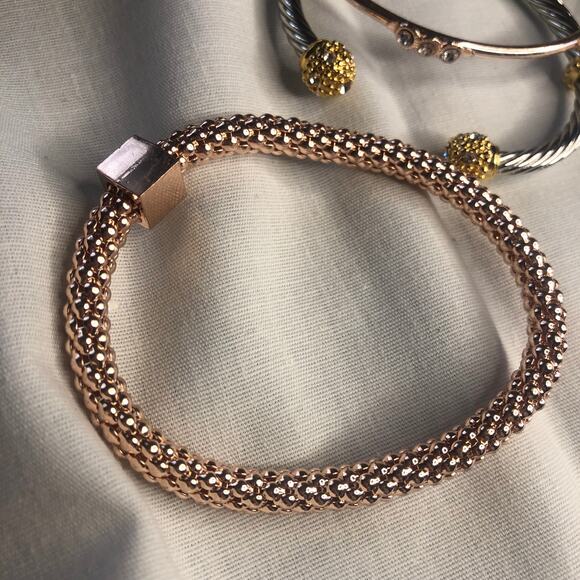 Vintage Lot of 3 Bracelets Gold, Silver, Copper Rhinestones Bangles - Picture 5 of 11